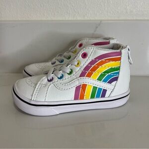 Vans x Flour Shop Comfycush Sk8-Hi Sneakers Rainbow White Lace Zip Shoes Size 7